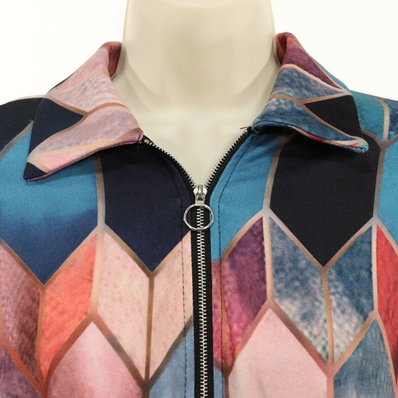 Sheilay Womens Pullover Sweatshirt M Medium 1/2 Zip Geometric Blue Pink Purple - Picture 4 of 9